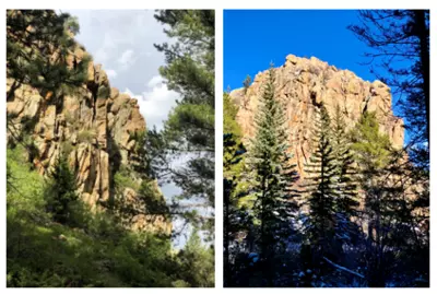 Castle Rock, located in the southwest region of the park, towers above the Historic Gilpin Tramway and Quartz Valley trails.